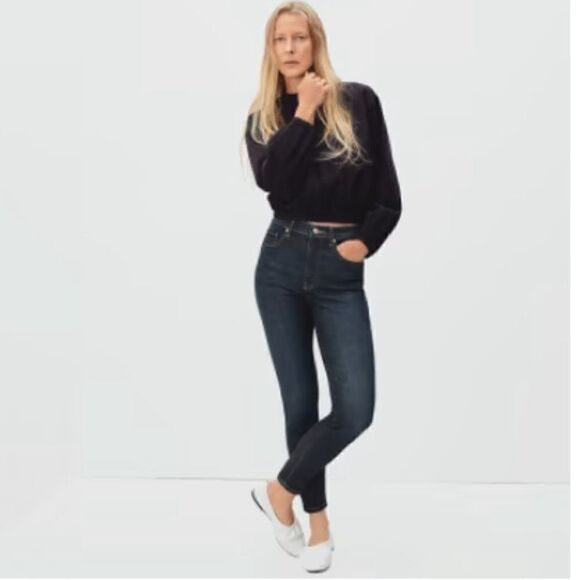 Everlane Ankle High Rise Skinny Jeans Dark Wash Authentic Stretch 26 Tall - Picture 1 of 7